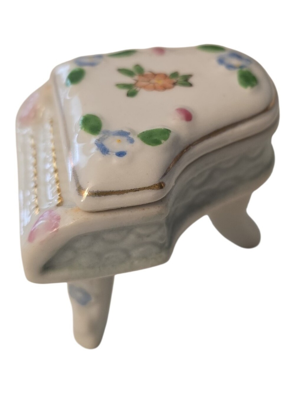 Small Vintage Porcelain Ceramic Piano Trinket Box Floral Pattern  Occupied Japan